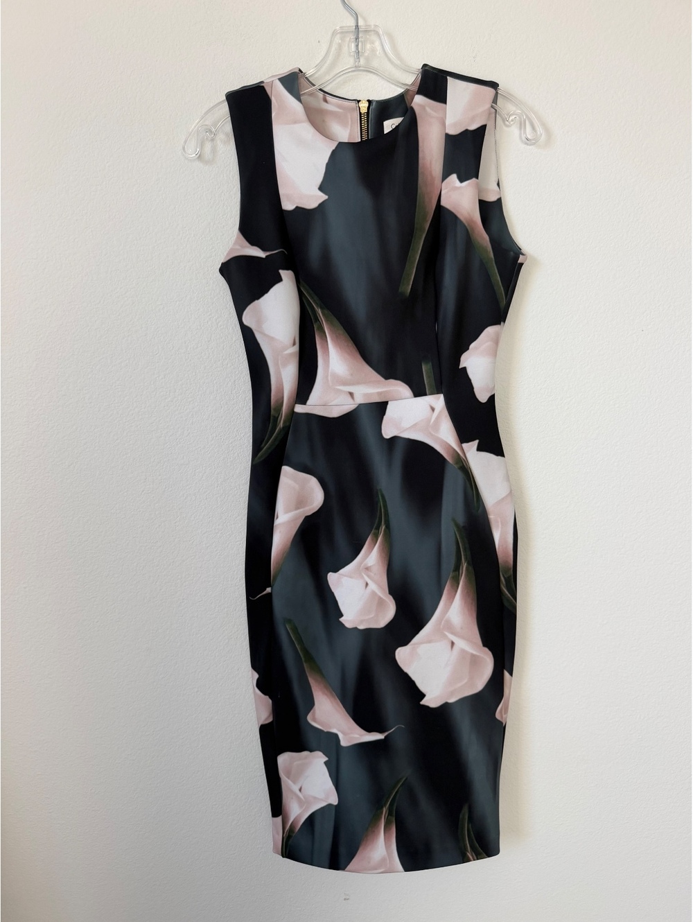 Calvin Klein Sleeveless Round Neck Lily Floral Stretch Cocktail Dress Size 2